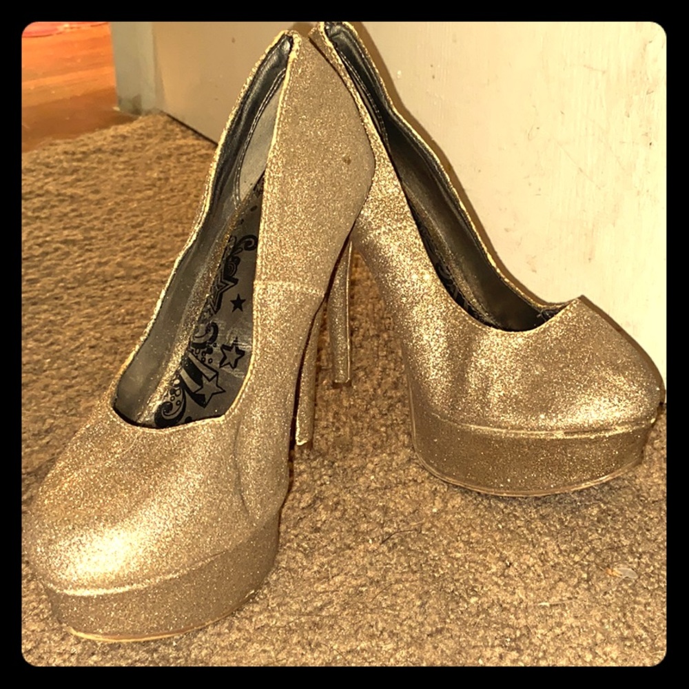 Size 6.5 Gold glitter stilettos